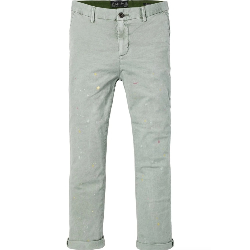 Scotch & Soda Harper Chino Pants Womens 30 Sage Green Paint Splatter Art Design